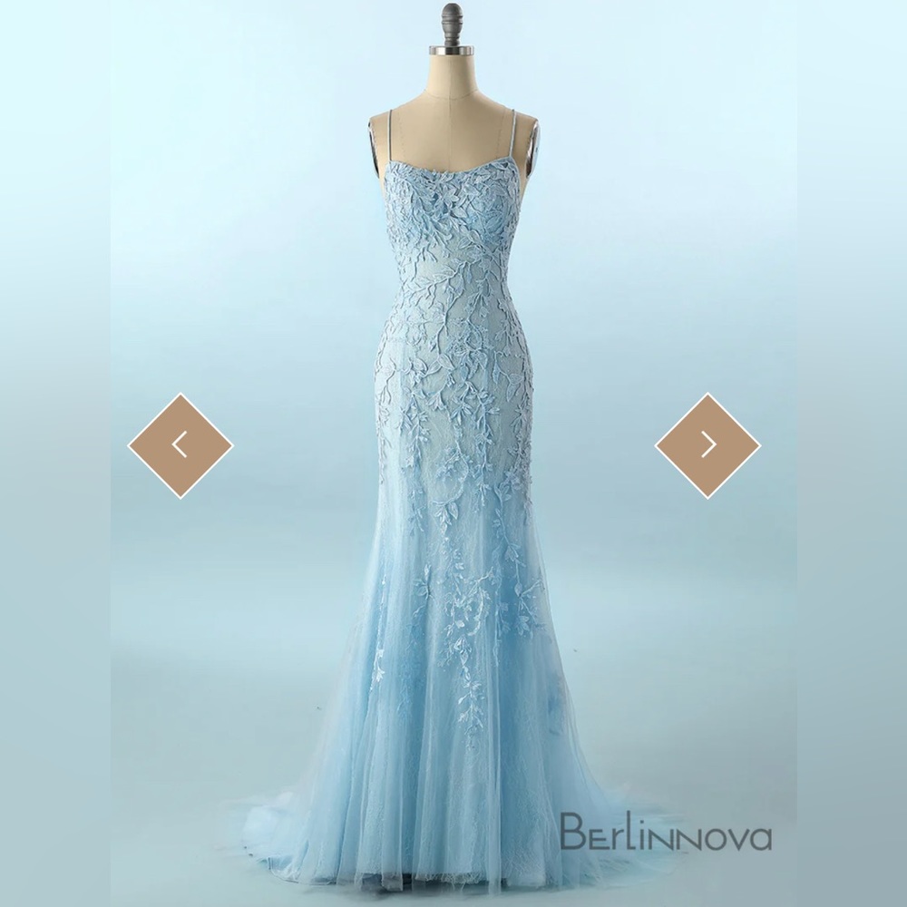 Berlinnova Mermaid Blue Long Backless Prom Dress